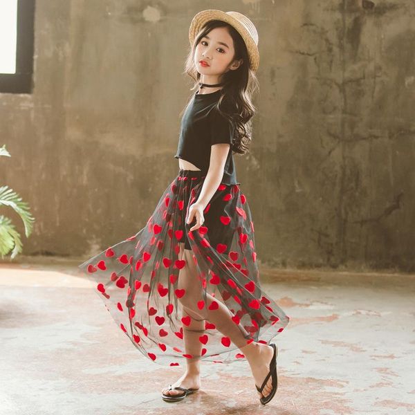 

skirts embroidery heart pattern teenage skirt for girls summer 2021 maxi long mesh tulle black toddler girl children with shorts, Blue