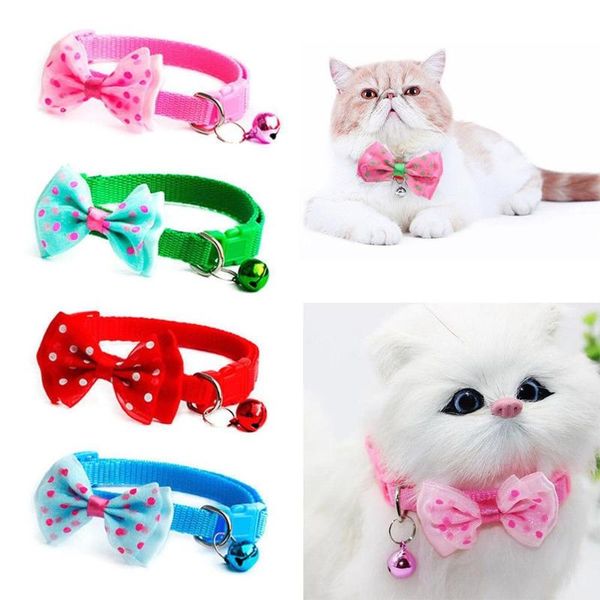 

small animal supplies puppy fashion adjustable cute necktie dog cat pet collar nylon bell kitten candy color 1pc bow tie bowknot likesome