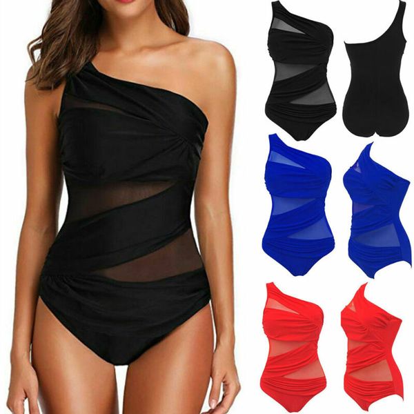 

women swimming costume padded swimsuits monokini swimwear bikini push up bra see-through slim off-shoulder one-piece suit, White;black