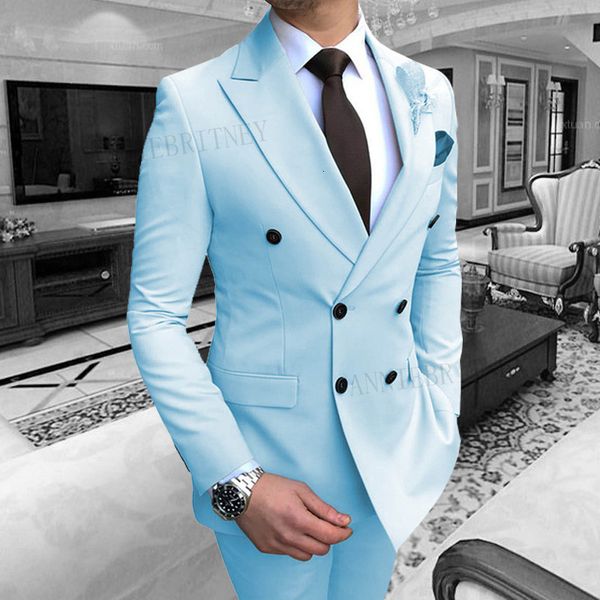 

men's suits & blazers sky blue men formal slim fit groom tuxedo for wedding prom party dresses male classic blazer pants pdh9, White;black