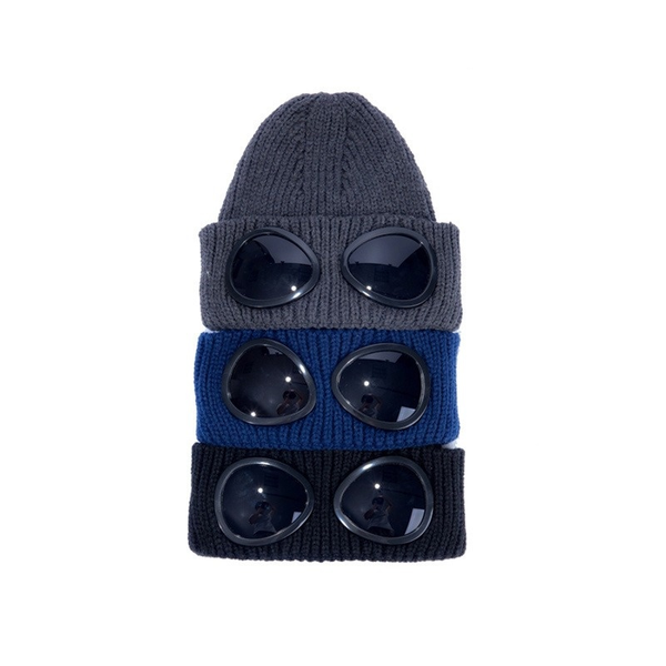

hats two glasses goggles beanies men fall winter thick knitted skull caps outdoor sports hats women black grey, Blue;gray