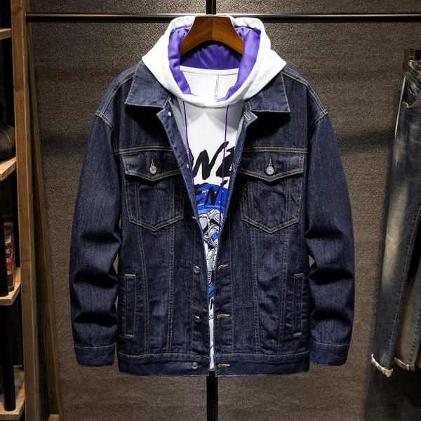 

men's jackets denim coat fall/winter washed loose lapel printed jacket large size, Black;brown