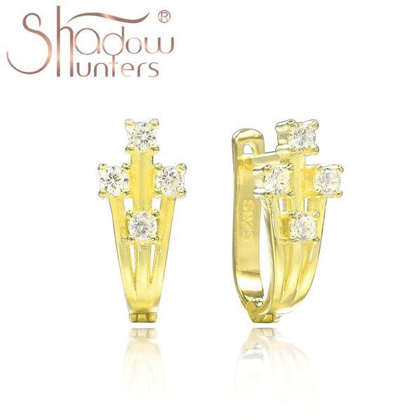 

hoop & huggie shadowhunters genuine 925 sterling silver earrings party birthday jewelry gift for women luxury geometric earring, Golden;silver