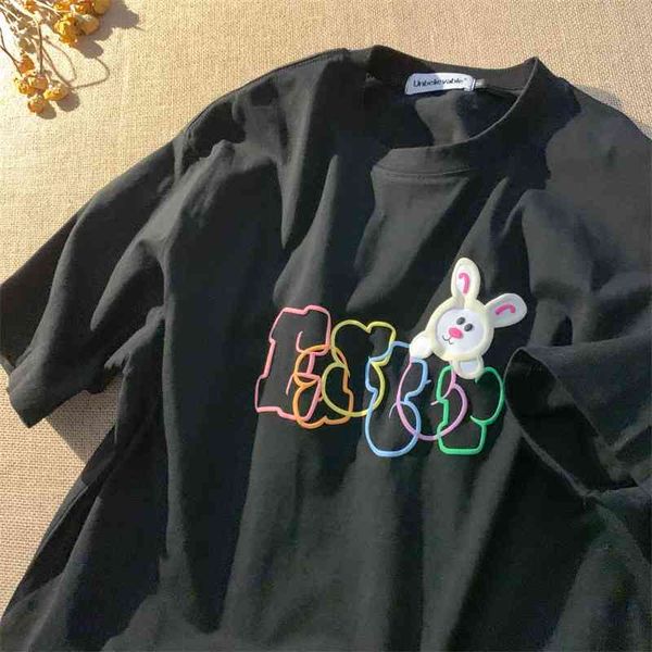 

high street short sleeve t-shirt women's loose, korean style fashionable clothes, White;black