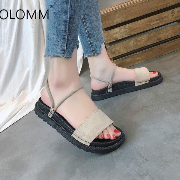 

sandals 2021 casual cool female fashion sweet and comfortable flat with round head women's zapatos de mujer, Black