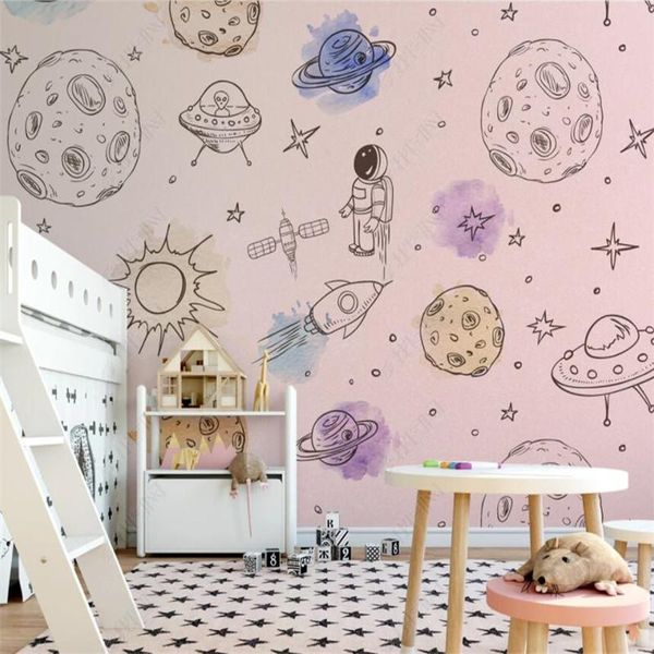 

wallpapers custom mural nordic hand-painted space rocket children's room wallpaper 3d wall paper kids decor self-adhesive
