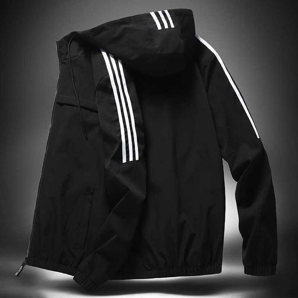 

new spring autumn men's jackets hip hop striped jacket windbreaker hooded casual zipper male retro vintage streetwear jackets x0621, Black;brown