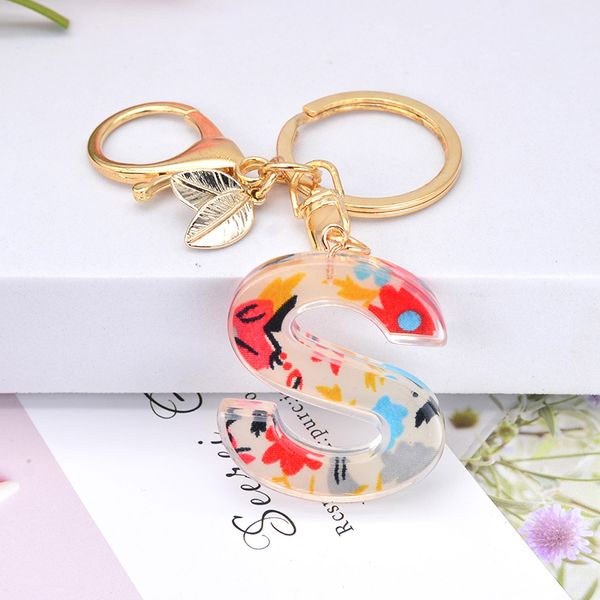 

alphabet english 26 letters keychain colorful pendant flower acrylic handbag charms for woman girls bag temperament jewelry gift, Silver