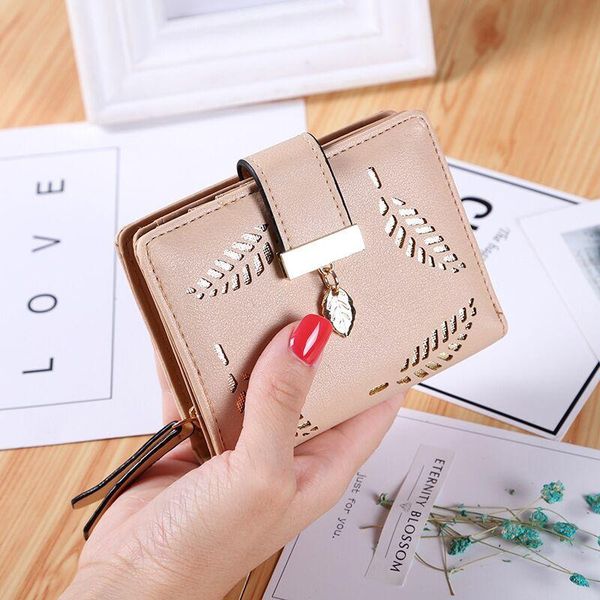 

wallets zxb women short mini wallet leaf buckle zipper hasp hollow out female pruse lady preppy style, Red;black