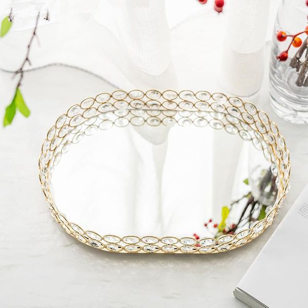 

kitchen storage & organization europe gold crystal mirror tray iron jewelry display serving platter deskmakeup organizer trays home part
