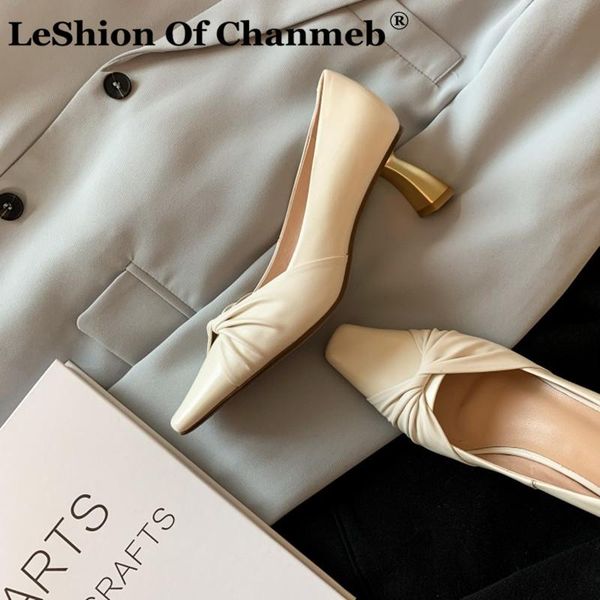 

leshion of chanmeb genuine natural cow leather shoes women gold strange heels beige purple pleated knot pumps shoes, Black