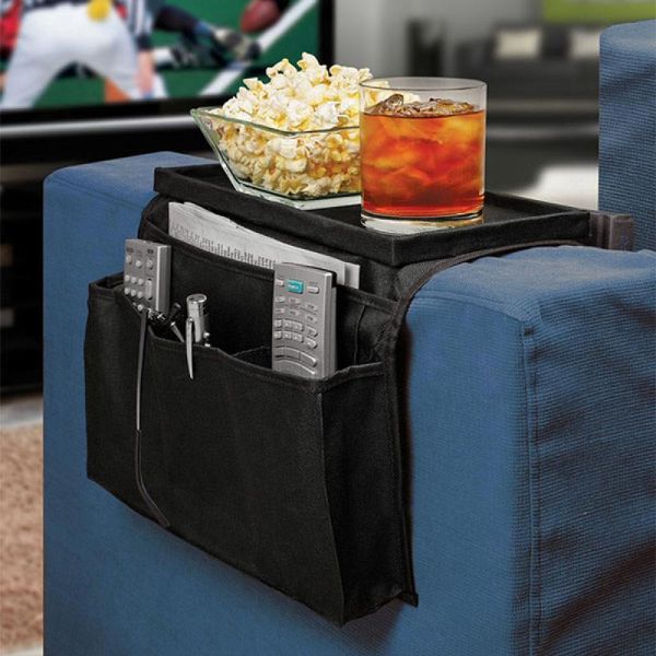 

6 pockets sofa chair couch armrest organizer storage bag pouch remote control holder (black)