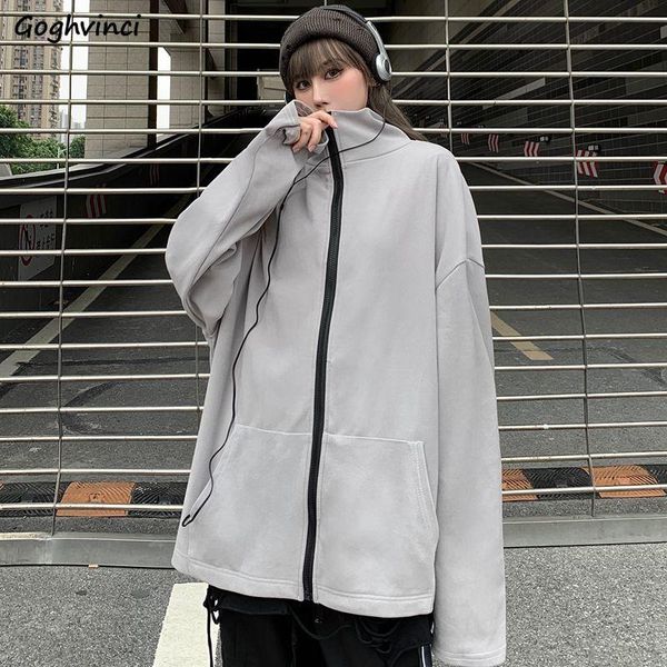 

women's jackets basic women zipper- stand collar bf harajuku solid baggy spring autumn medium-long stylish baseball outwear, Black;brown