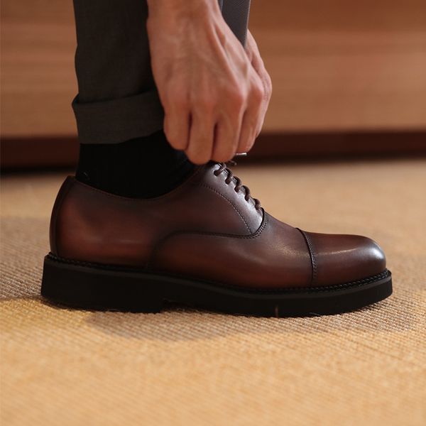 

krusdan autumn british oxford sho formal drs thick soled raised leather sho three joint busins casual men, Black