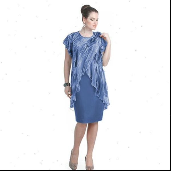 

bigsweety summer elegant dress womens clothing knee length fake two piece dress chiffon ruffles fashion womens dress plus size, Black;gray