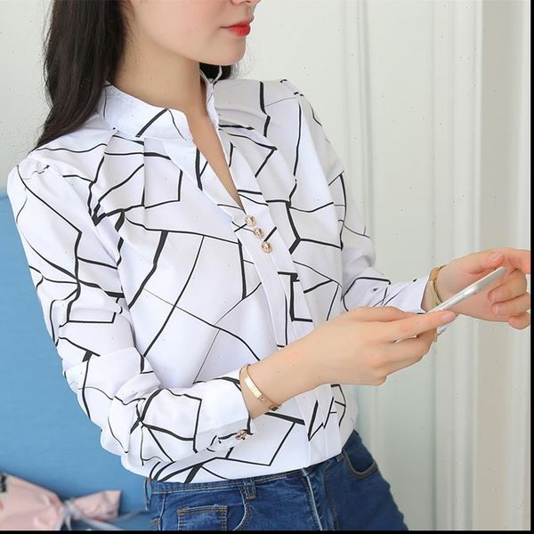 

fashion womens solid white shirts office lady workwear spring summer long sleeve chiffon blouse female elegant v neck