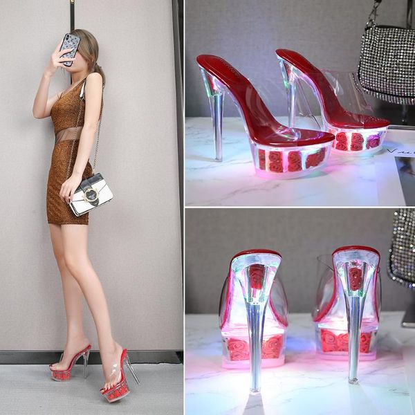 

leopard land nightclub show sandals walking luminous women's shoes waterproof platform transparent crystal wedding shoes wz, Black