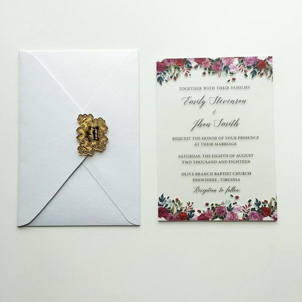 

greeting cards 20 sets per lot unique floral watercolor 5x7inch frosted acrylic wedding invitation