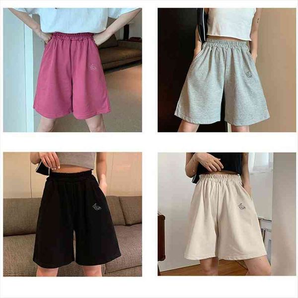 

frauen sommer lose 3xl solide womens shorts stickerei breite bein knie-lnge harajuku casual einfache ins trendy alle-spiel studenten, White;black