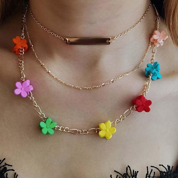 

pendant necklaces 3 pcs/set exquisite flower set simple geometric gold chain long necklace women fashion jewelry, Silver