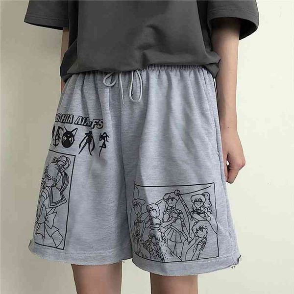 

summer pants streetwear cartoon comic black shorts letters print high waist shorts casual loose elastic waist straight, White;black