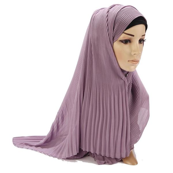 

scarves pearl chiffon pleated striped skirt headdress women's high-end fashion muslim scarf shawl plain solid arab hijab, Blue;gray