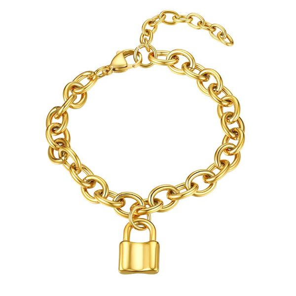 

charm bracelets u7 handcuff necklace punk friendship with padlock stainless steel 7 inch adjustable wrist link chain, Golden;silver
