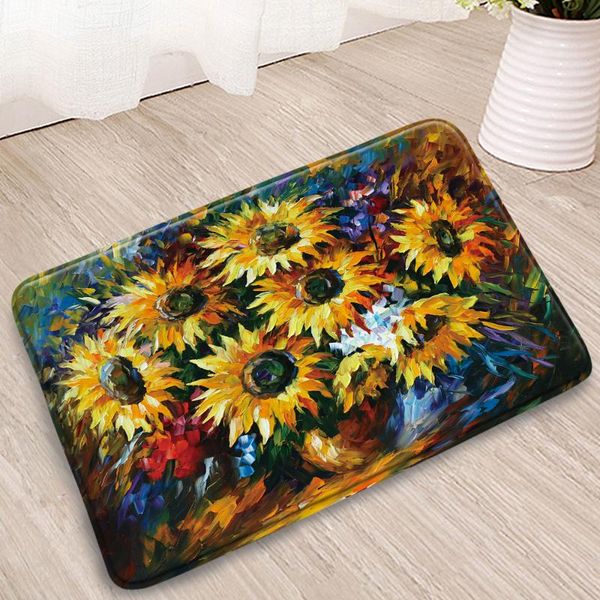 

bath mats oil painting landscape bathroom mat sunflower river forest street country town doorway bedroom kitchen flannel non-slip carpet