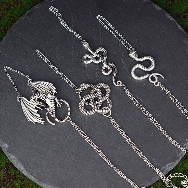 

link, chain witch snake bracelet serpent dragon link gothic occult jewelry for women, Black