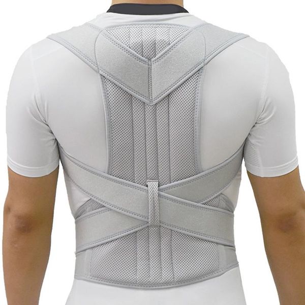 

back support adjustable posture corrector brace belt spine shoulder lumbar correction women and men xxl, Black;blue