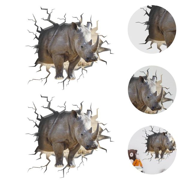 

wallpapers 2pcs fierce broken wall rhino sticker creative household decal decor