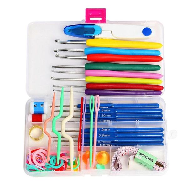 

sewing kit sewing box knitting needles crochet hook set thimble tools stitches yarn knit weave craft scissors for needlework, Black