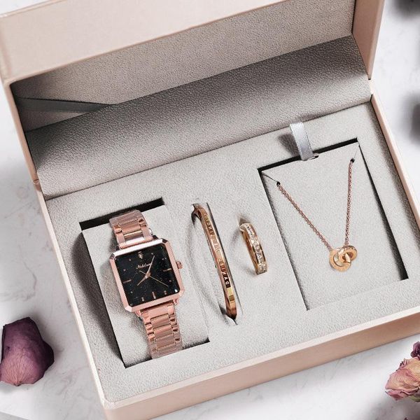 

wristwatches nektom women fashion trend square starry quartz rhinestone waterproof watches ladies luxury elegant wristwatch gift set, Slivery;brown