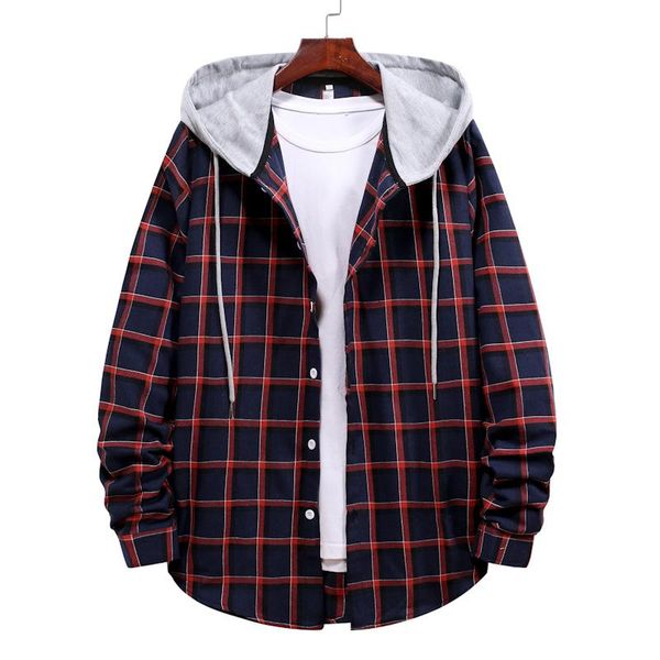 

men's casual shirts korea style cardigan 2021 spring autumn rock punk hoodie plaid sweatshirt fleece hip hop streetwear clothes, White;black