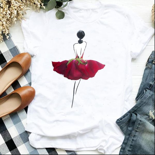 

women lady floral elegant casual style 90s aesthetic print ladies t tee womens shirt clothes tshirt female graphic t shirt, White