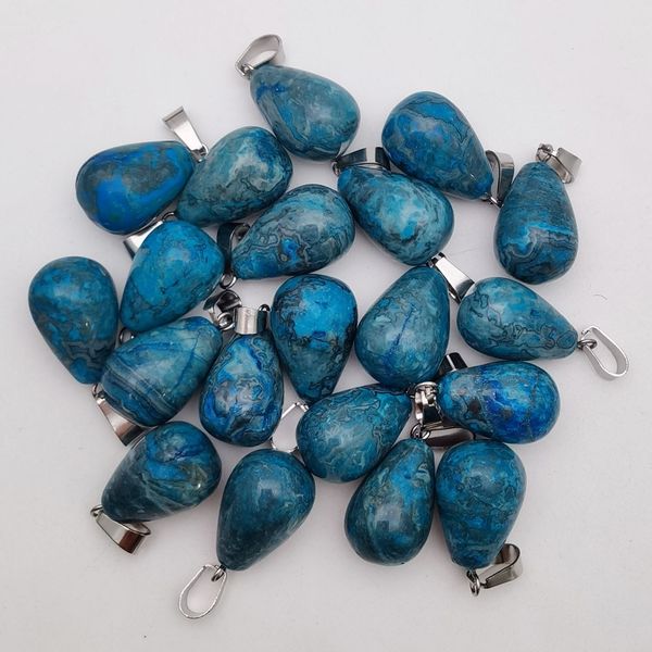 

whole fashion blue agates stone pendants charms water drop carnelian pendant 24pcs 50pcs for necklaces jewelry making, Bronze;silver