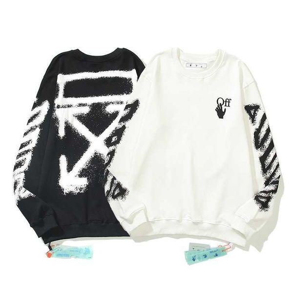 

tide off graffiti ink splashing b arrow wo sweater autumn and winter new stripe basic round neck men's top, Black