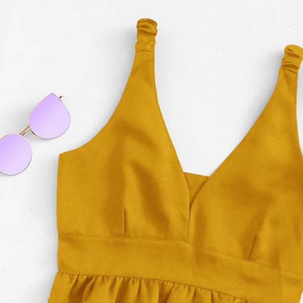 

crop women casual deep v neck frill ruffled hem tank vest fashion yellow t shirt camiseta mujer, White