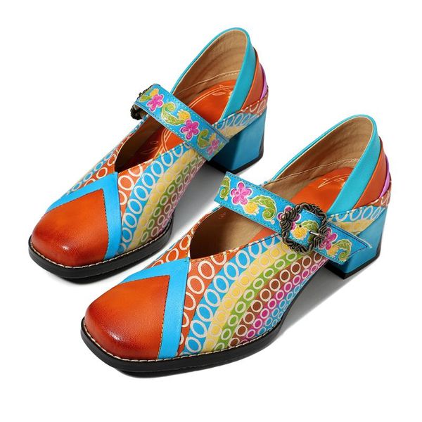 

dress shoes iliyah elegance vintage mary jane rainbow genuine leather pumps stitching hook loop retro women bohemian spring, Black