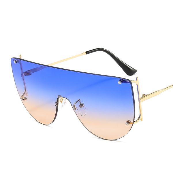 

metal frameless one-piece cross-border sunglasses european and american large frame sunglasses all-match retro driving sunglasses 2590, White;black
