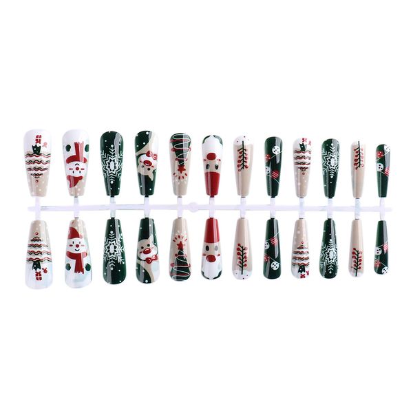 

detachable fake nail piece christmas reusable snowman manicure, Red;gold