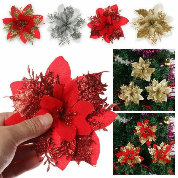 

christmas decorations 10pcs glitter artificial flower tree decorative ornaments flowers merry home happy year