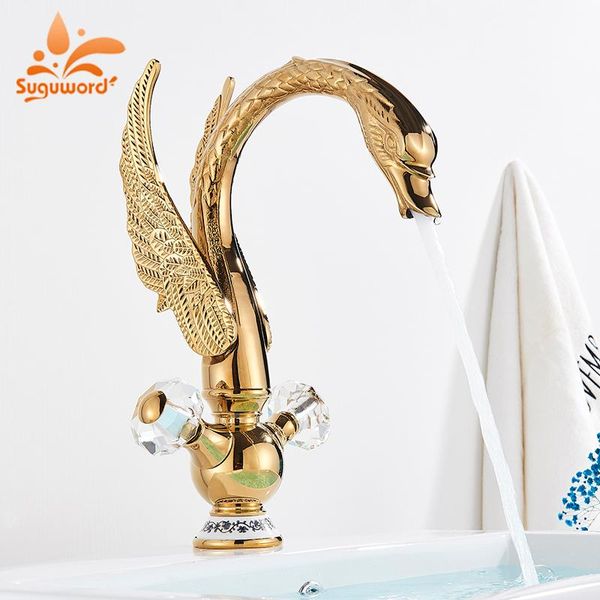 

suguword golden swan basin faucet bird shape nordic luxury style and cold water mixer tap for bathroom vessel sink