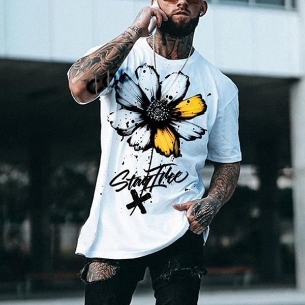 

men's t-shirts tshirts men sunflower shirt harajaku mens clothing summer streetwear casual loose letter print tee short sleeve, White;black