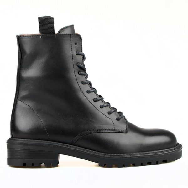 

boots footcourt- black genuine leather women's military combat lace up students ankle punk ladies shoes botas mujer