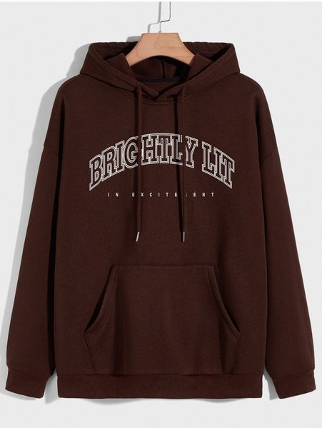 

men letter graphic drop shoulder drawstring thermal lined hoodie z4z2#, Black