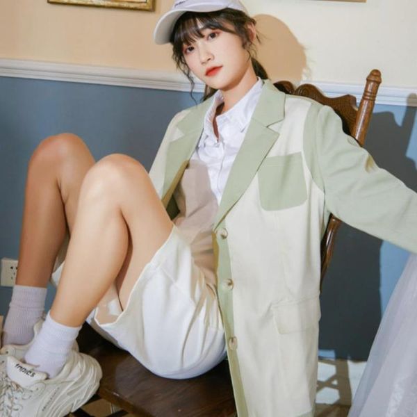 

women's suits & blazers [ewq] sweet women loose suit korea ladies office coat stitching pockets trend light green blazer 2021 spring au, White;black