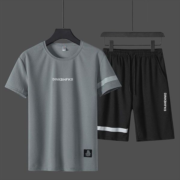 

fitness letter print short sleeved mens tracksuits clothes summer 2 piece bermuda board shorts sets casual track suits, Gray