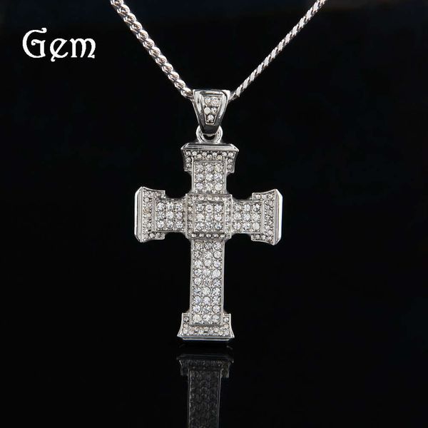 

new full diamond hip hop cross pendant men's hiphop cross necklace, Silver