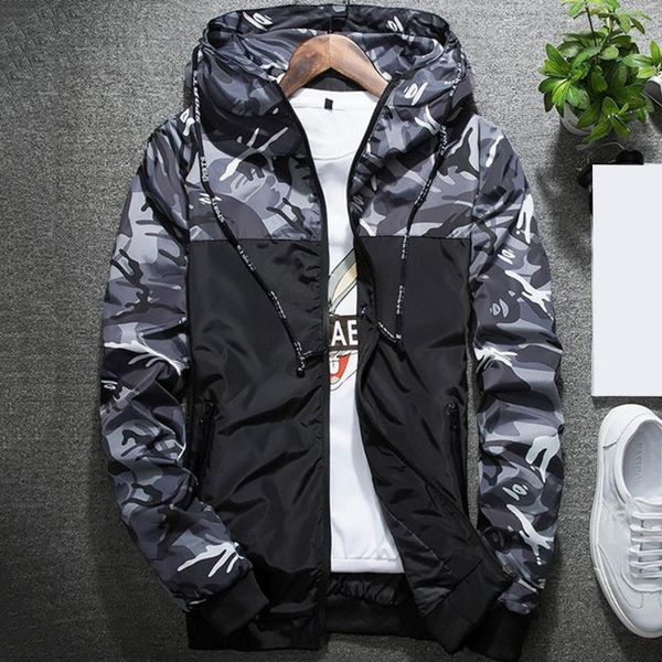 

men's jackets baseball jacket camouflage print bomber casual loose hooded zipper pocket hip-hop contrast color sports, Black;brown